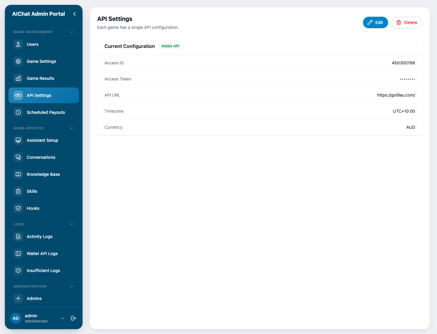 AI Chat current setting section 1