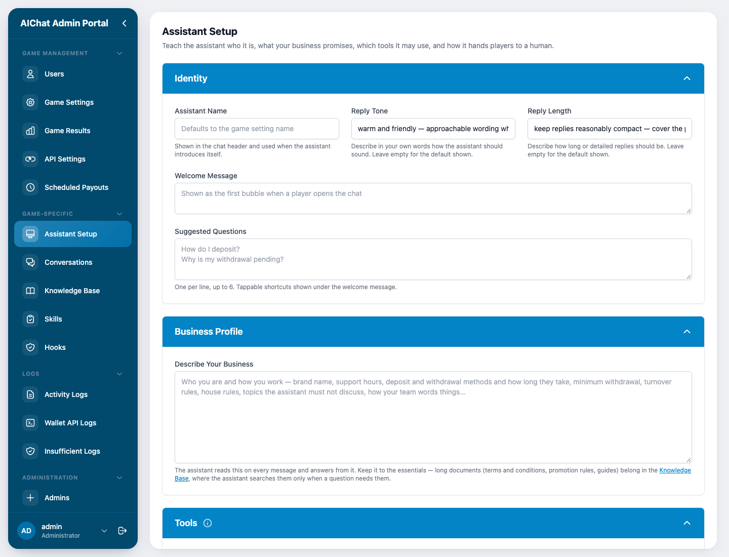 AI Chat current setting section 2
