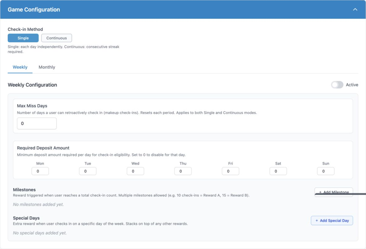 Check-in current setting section 2
