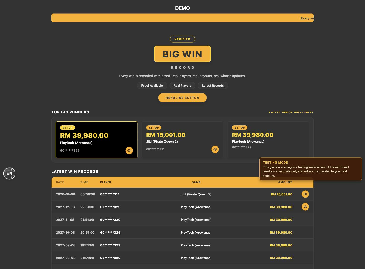 Proof public player page
