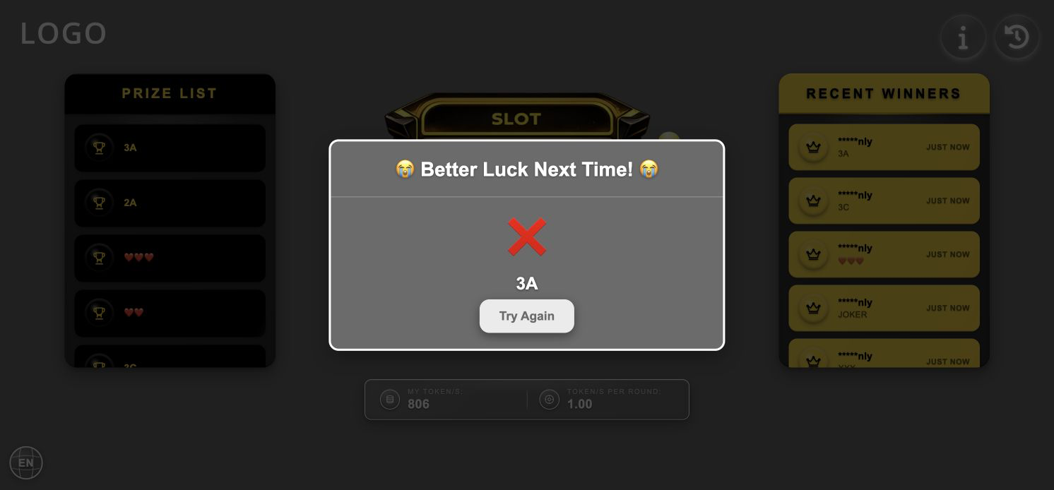 Slot player result popup